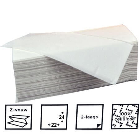 Papieren handdoekjes Z-vouw 2 laags 22x24cm cellulose 3200stuks