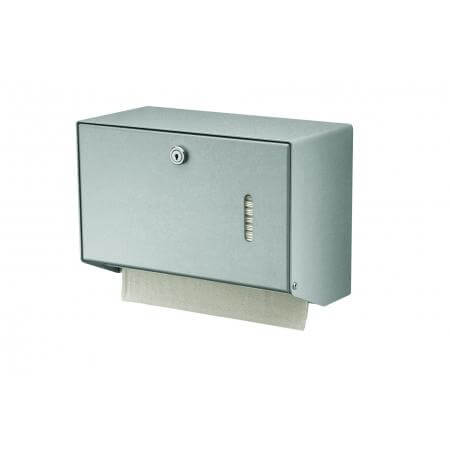 Handdoekdispenser klein Aluminium, RVS achterplaat en kunststof uitneemplaatje Matzilver - MediQo-line