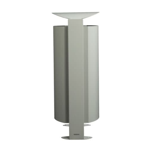 Zijaanzicht van de ARKEA vaste afvalbak 100L in cementgrijs met robuuste stalen constructie voor buitengebruik.
