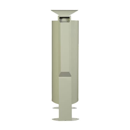 Zijaanzicht van ARKEA vaste afvalbak 60 liter met geïntegreerde asbak 3 liter in cementgrijs.