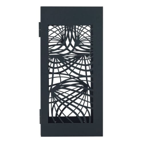 Zijaanzicht van BELLA afvalbak 110 liter antracietgrijs met decoratief metalen ontwerp.