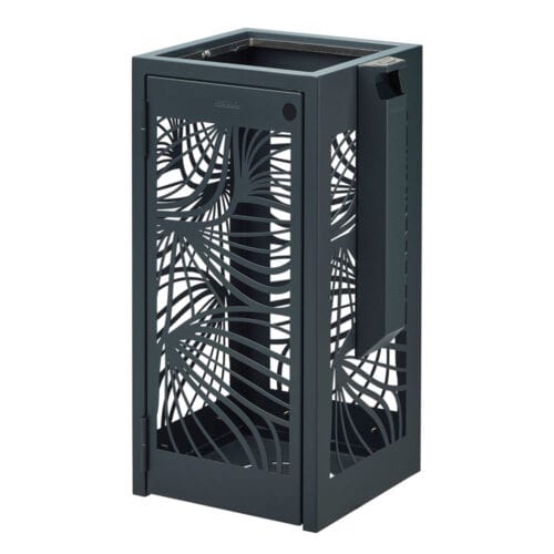 BELLA vrijstaande afvalbak 110 liter met asbak antracietgrijs en decoratief bladmotief.