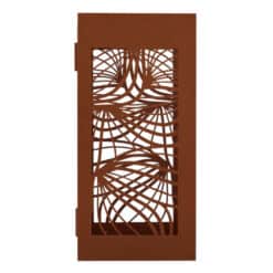 Zijaanzicht van BELLA afvalbak 110L met cortenstaal-effect en decoratief metalen patroon.