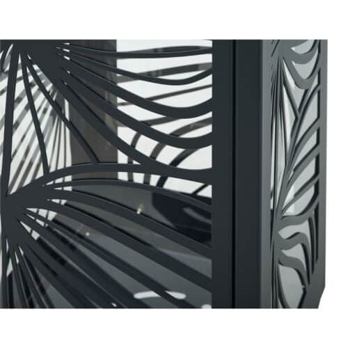 Detail van BELLA afvalbak antracietgrijs met decoratief bladmotief en hoogwaardige metalen afwerking.