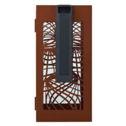 Achteraanzicht van BELLA 110L afvalbak met geïntegreerde asbak, corten-effect afwerking en stevige buitenconstructie.